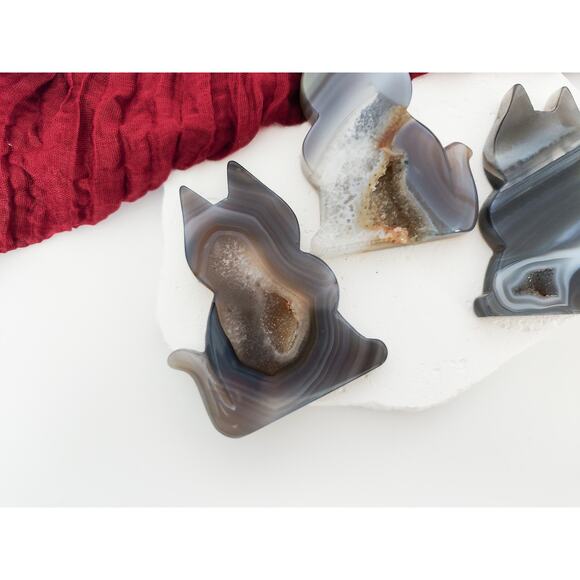 Druzy Agate Cat Crystal Carving - Picture 3 of 9